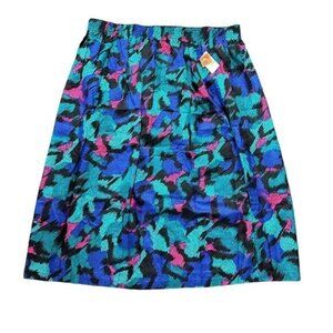 Vintage Ames 80's Pop Art Print Pull On Midi Skirt Blue Pink Union Made NOS USA